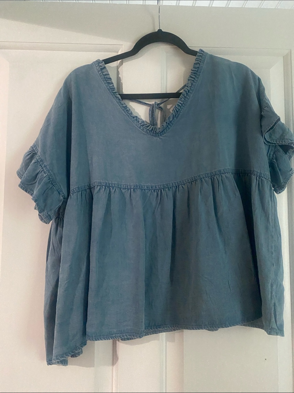 Hayden Dusty Blue Ruffle V-Neck Peplum Tunic
